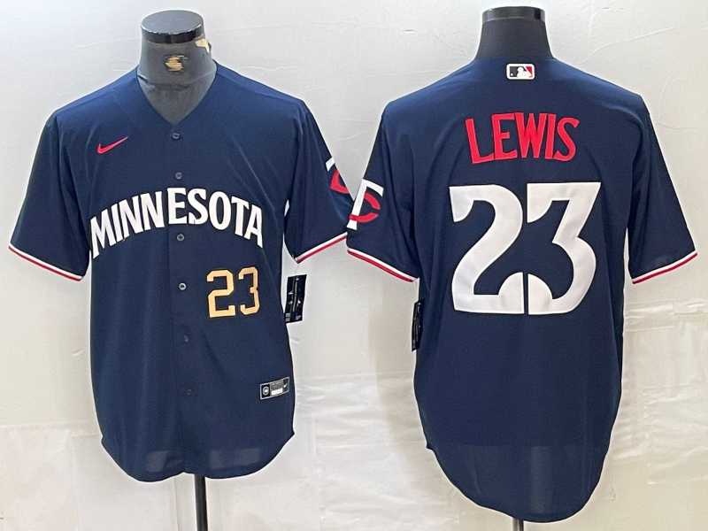 Mens Minnesota Twins #23 Royce Lewis Number 2023 Navy Blue Cool Base Stitched Jerseys